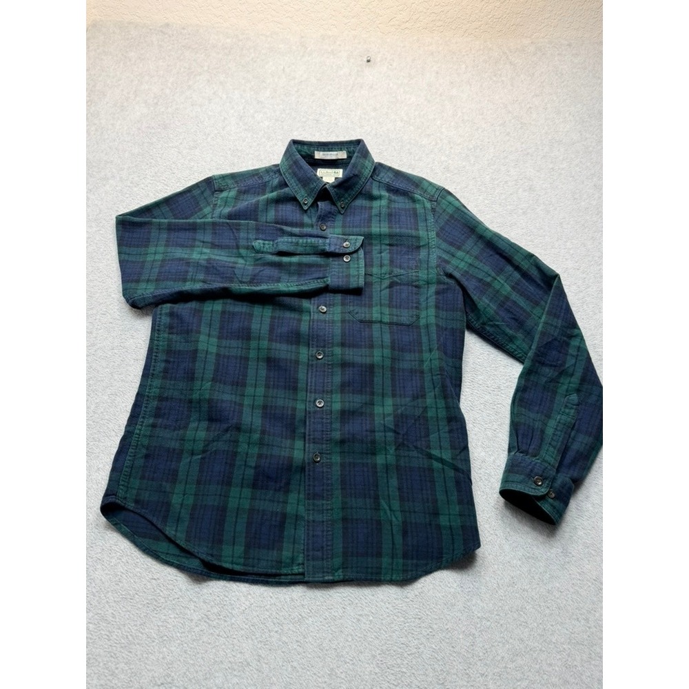 LL Bean Mens Scotch Plaid Flannel Shirt Black Watch Green Navy S Reg 228061